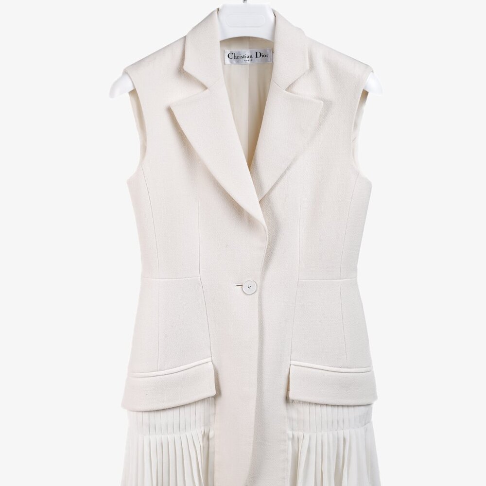 Christian Dior Tailored Wool and Silk Cream Pleated Tunic Vest